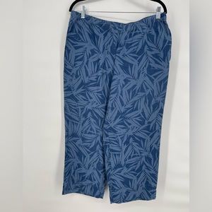 J. Jill Love Linen Pants Womens M Leaf Print Elastic Waist Pull-On Blue Boho NWT